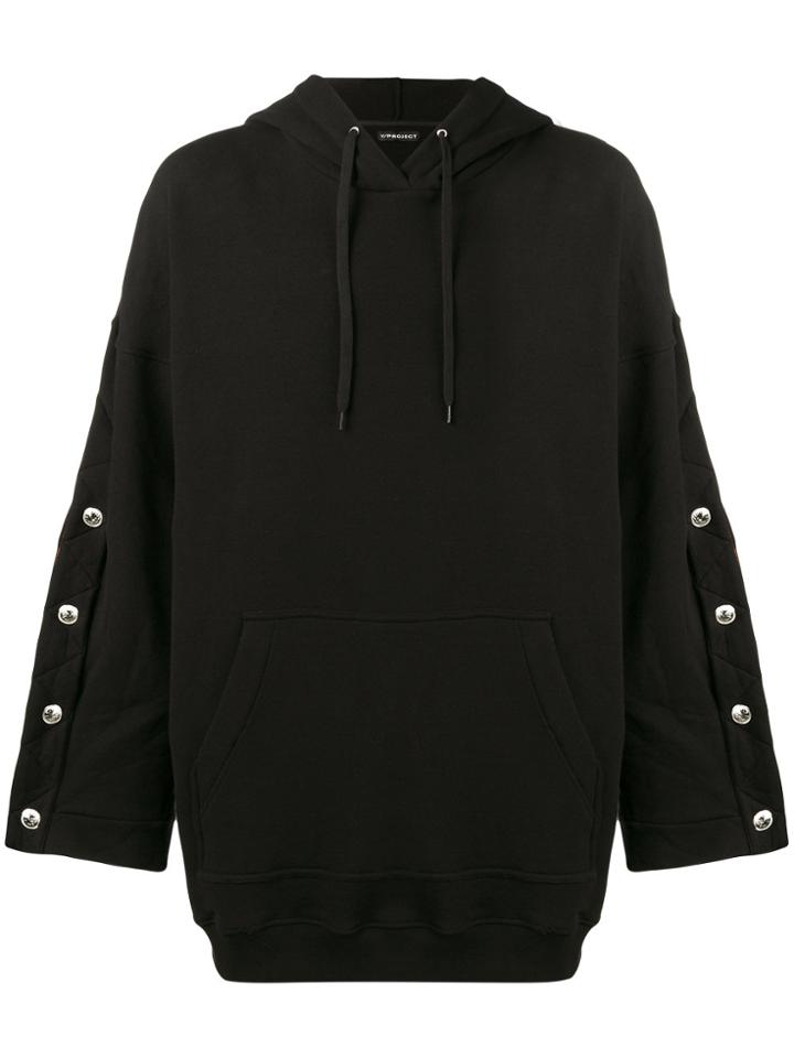 Y / Project Oversized Hoodie With Arm Button Fastening - Black