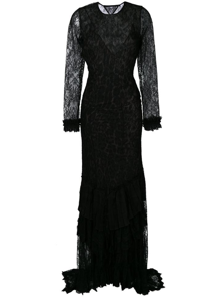 Roberto Cavalli Open Back Lace Gown - Black