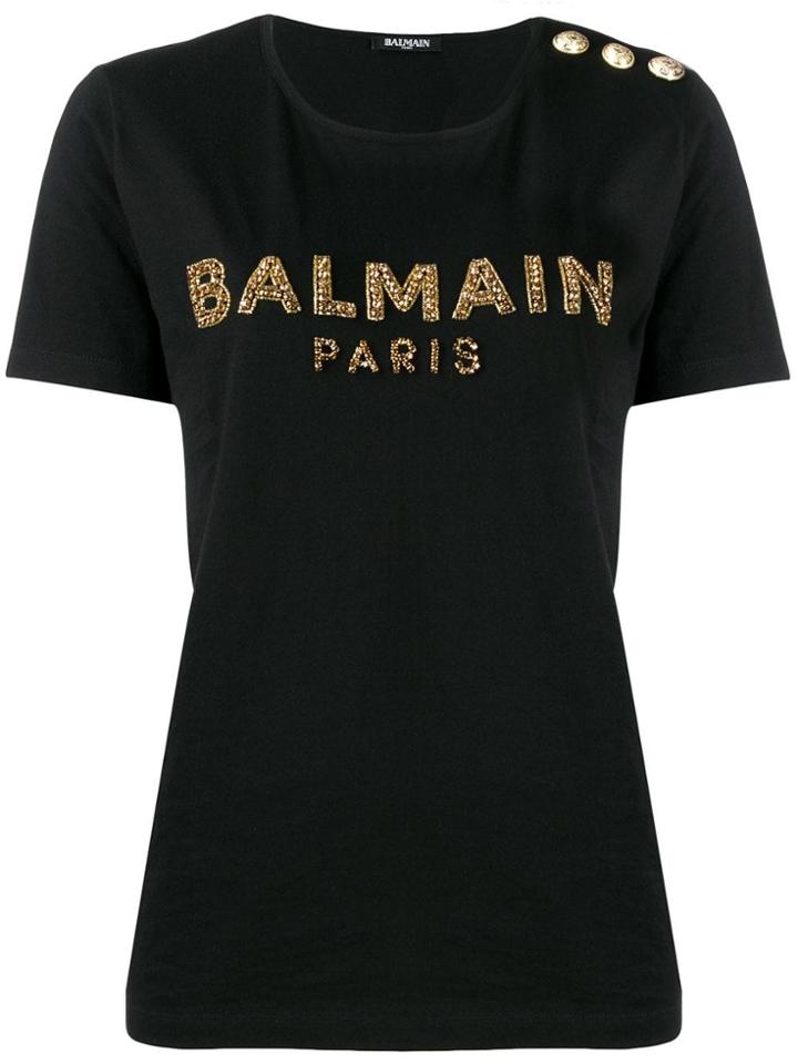 Balmain Bead Embroidered Logo T-shirt - Black