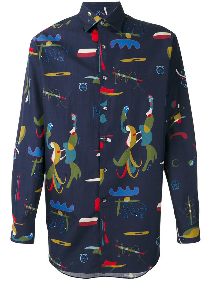 Salvatore Ferragamo - Comix Print Shirt - Men - Silk/cotton - Xl, Blue, Silk/cotton