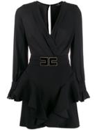 Elisabetta Franchi V-neck Logo Belt Dress - Black