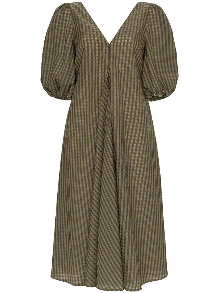 Ganni Checked Midi Dress - Green