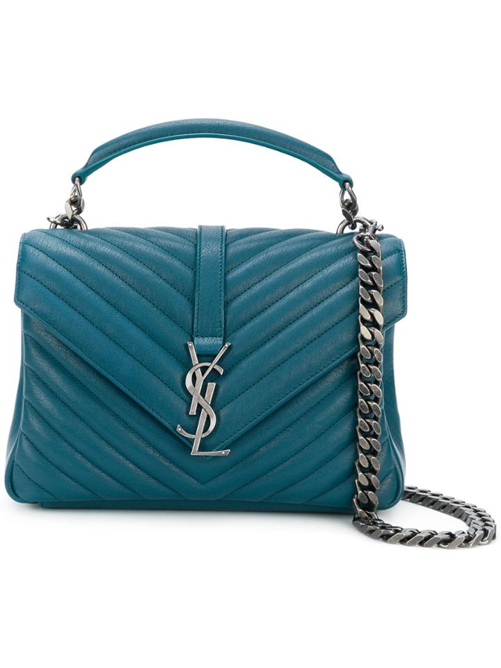 Saint Laurent Small Monogram Collège Satchel Bag - Blue