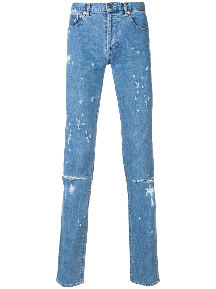 Givenchy Ripped Straight Leg Jeans - Blue