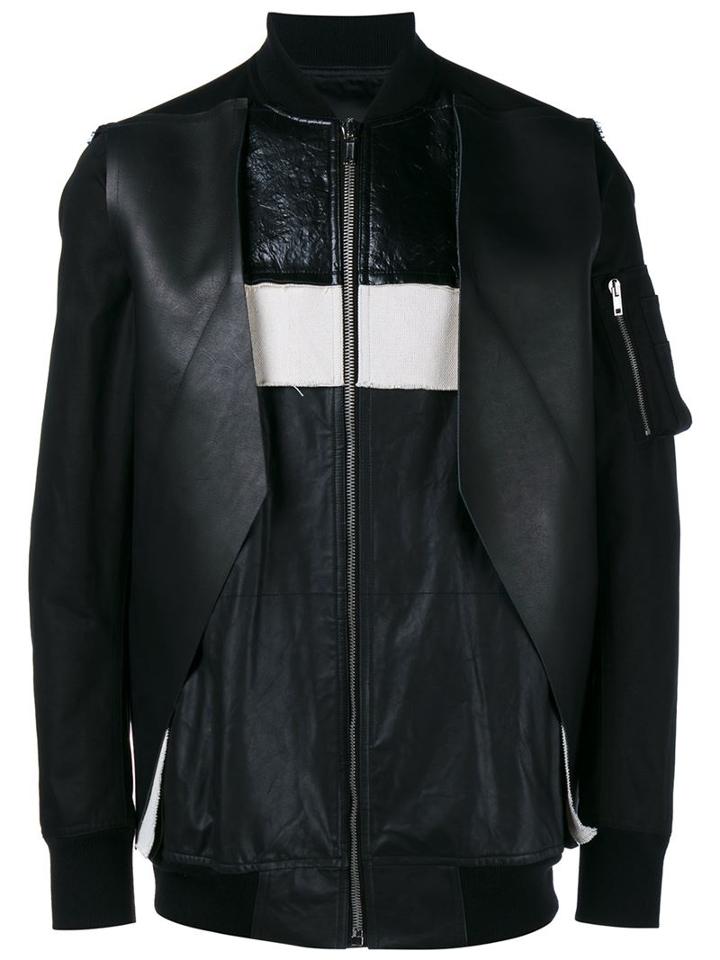 Rick Owens Leather Bomber Jacket, Men's, Size: 54, Black, Cotton/calf Leather/nylon/artificial Leather
