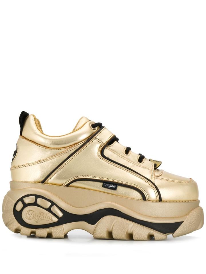 Buffalo Platform Heel Metallic Sneakers - Gold