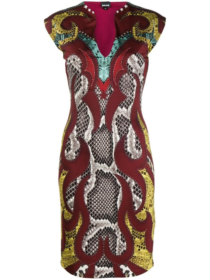 Just Cavalli Snakeskin Print Pencil Dress - Red