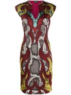 Just Cavalli Snakeskin Print Pencil Dress - Red