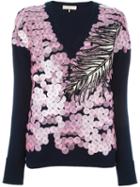 Emilio Pucci Sequin Embellished V-neck Sweater, Women's, Size: Xl, Blue, Silk/cashmere/wool/pvc