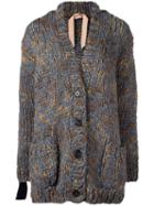 No21 Chunky Loose Oversized Cardigan, Women's, Size: 40, Grey, Cotton/acrylic/wool/metal