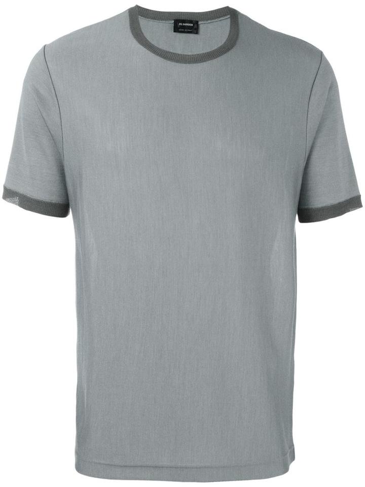 Jil Sander Contrast Crew Neck T-shirt, Men's, Size: 48, Grey, Virgin Wool/silk