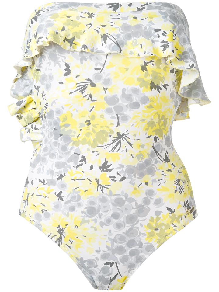 Strapless Ruffle Swimsuit - Women - Polyamide/spandex/elastane - M, Yellow/orange, Polyamide/spandex/elastane, Emmanuela Swimwear