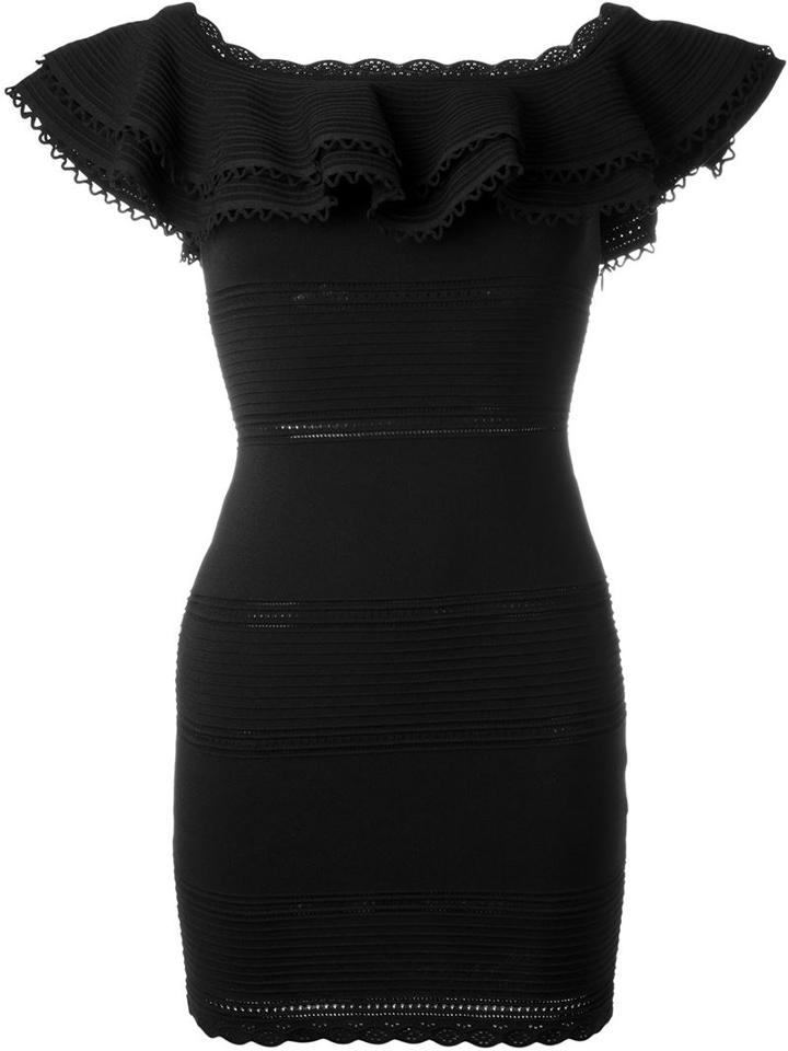 Alexander Mcqueen Ruffled Mini Dress, Women's, Size: M, Black, Cotton/polyamide