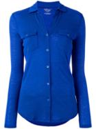 Majestic Filatures Chest Pockets Knit Shirt, Women's, Size: 3, Blue, Cotton/cashmere