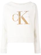 Calvin Klein Jeans Metallic Logo Print Sweatshirt, Women's, Size: Xs, Nude/neutrals, Cotton