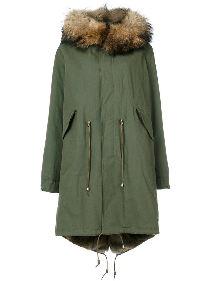 Furs66 - Classic Parka Coat - Women - Cotton/leather/rabbit Fur/racoon Fur - 42, Green, Cotton/leather/rabbit Fur/racoon Fur