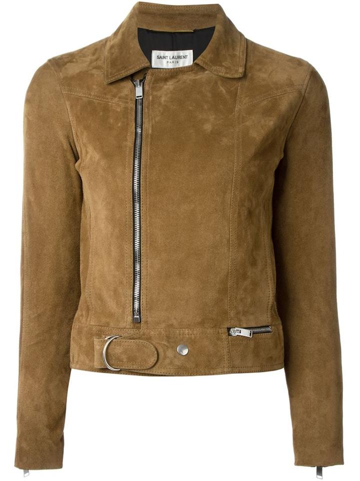 Saint Laurent Stylised Biker Jacket, Women's, Size: 40, Brown, Goat Skin/cupro/cotton