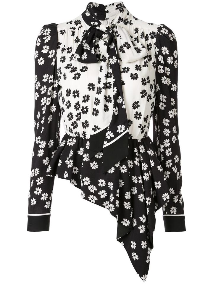 Self-portrait Asymmetric Floral-print Blouse - Black