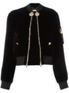 Givenchy Double Zip Velvet Bomber Jacket, Women's, Size: 36, Black, Viscose/silk