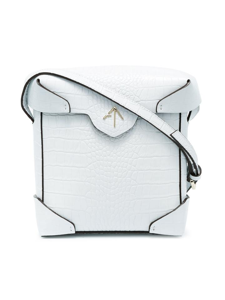 Manu Atelier Mini Crocodile Effect Pristine Cross Body Bag - White