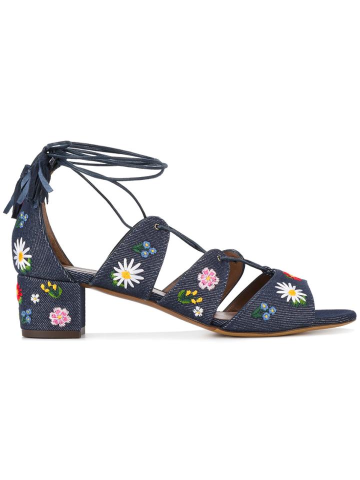 Tabitha Simmons Embroidered Denim Sandals - Blue
