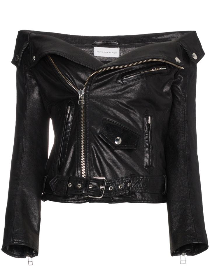 Faith Connexion Off The Shoulder Leather Jacket - Black
