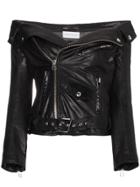 Faith Connexion Off The Shoulder Leather Jacket - Black