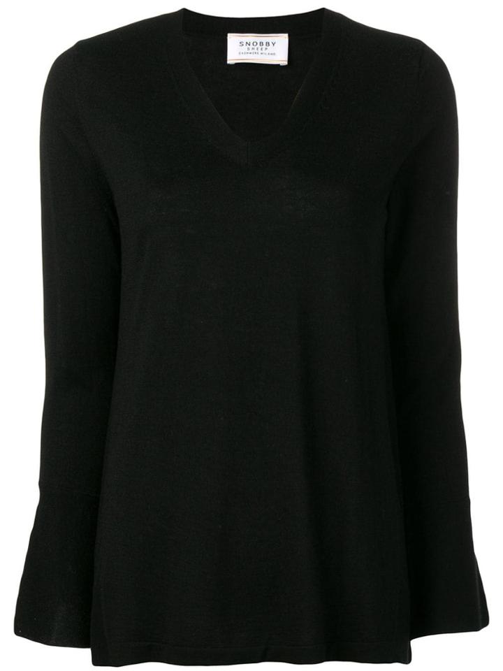 Snobby Sheep Trumpet Sleeve V-neck Sweater - Black