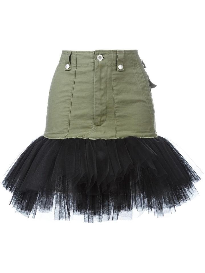 Unravel Project Tulle Hem Skirt, Women's, Size: 42, Green, Cotton/nylon