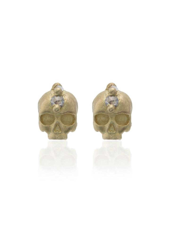 Polly Wales Yellow Gold Skull 18k Gold Diamond Earrings - Metallic