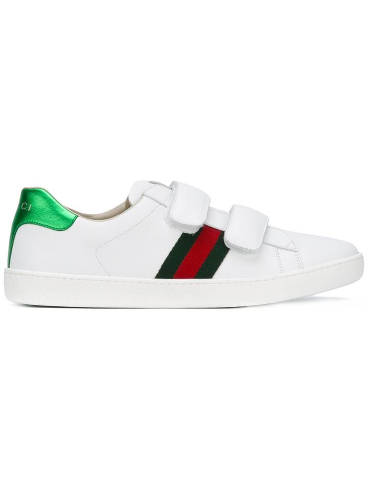 Gucci Kids Hook And Loop Strap Web Sneakers - White