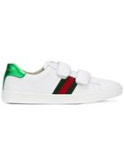 Gucci Kids Hook And Loop Strap Web Sneakers - White