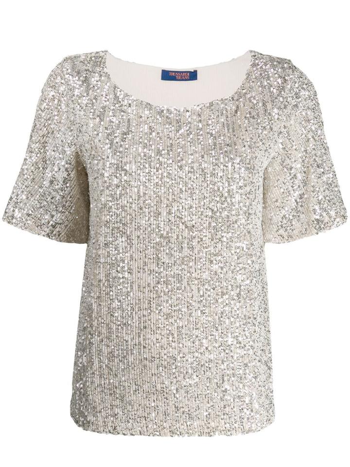 Trussardi Jeans Sequin Embroidered Top - Neutrals