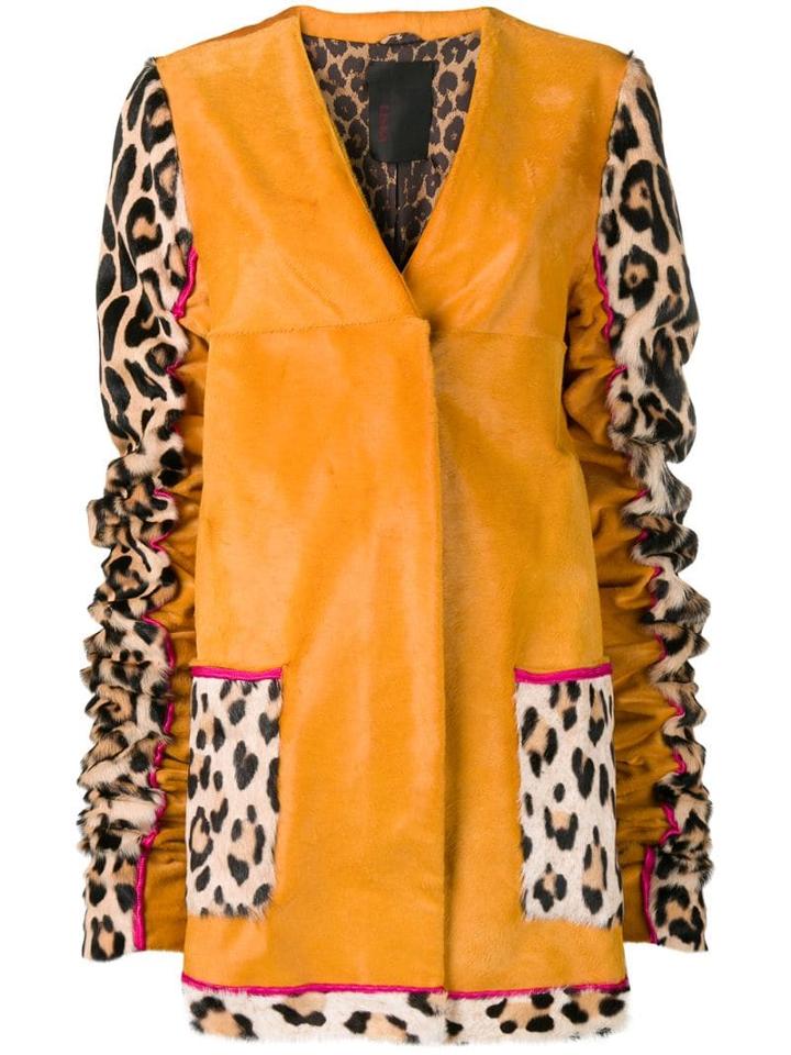 Liska Animal Printed Sleeves Coat - Yellow
