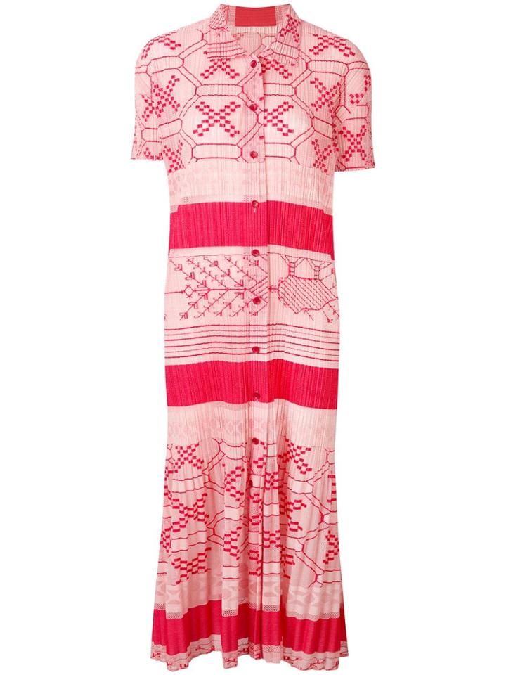 Issey Miyake Vintage Geometric Pattern Pleated Dress - Red