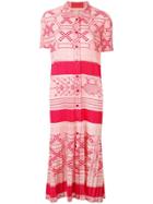 Issey Miyake Vintage Geometric Pattern Pleated Dress - Red