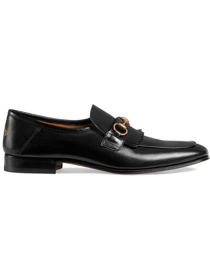Gucci Leather Fringe Horsebit Loafer - Black