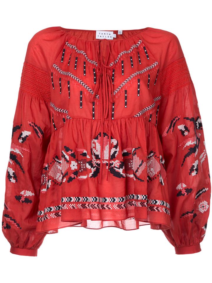Tanya Taylor Embroidered Peasant Blouse