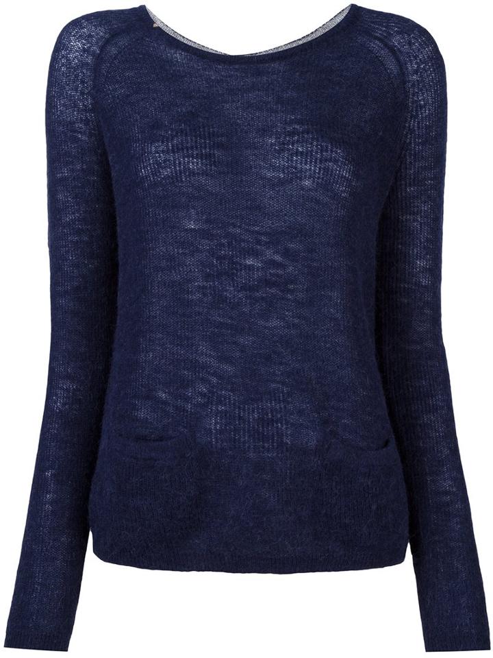 Sun 68 Back Buttoned Fine Knit Jumper, Women's, Size: Large, Blue, Polyamide/alpaca/merino