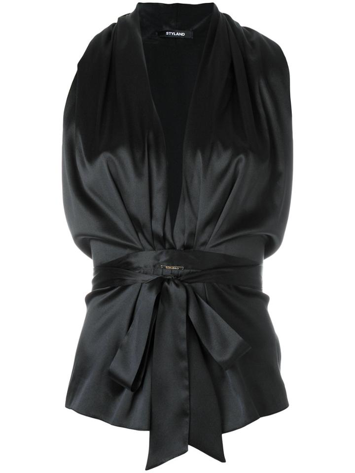 Styland Tie Waist Blouse - Black