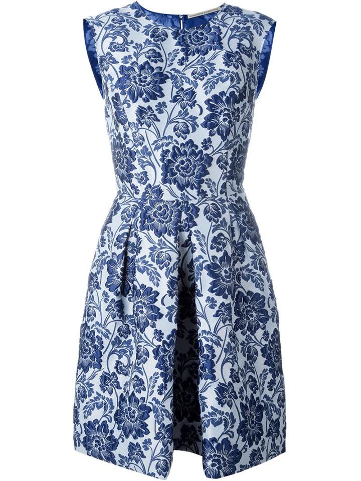 Ermanno Scervino Floral Jacquard Balloon Dress, Women's, Size: 40, Blue, Silk/nylon/polyester