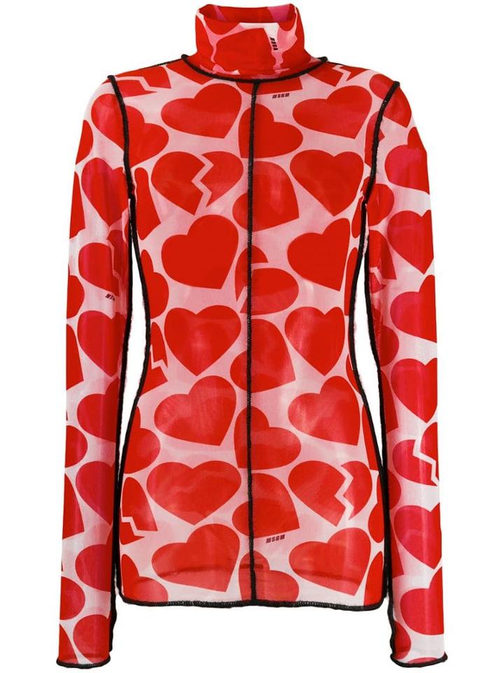 Msgm Hearts Print Sheer Top - White