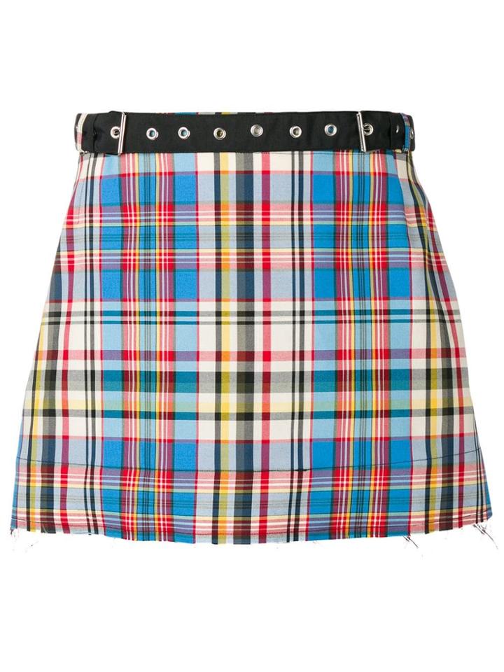 Marques'almeida Frayed Belted Checked Mini Skirt - Blue
