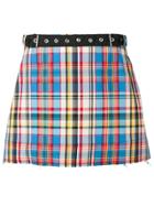 Marques'almeida Frayed Belted Checked Mini Skirt - Blue