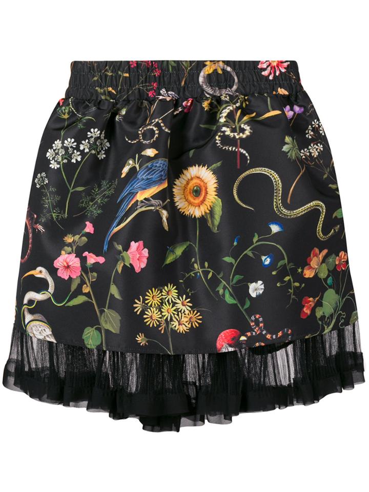 Red Valentino Brocade Floral A-line Skirt - Black
