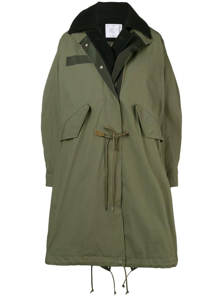 Sacai Contrast Parka Coat - Green