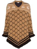 Gucci Gg Logo Knit Wool Poncho - Brown