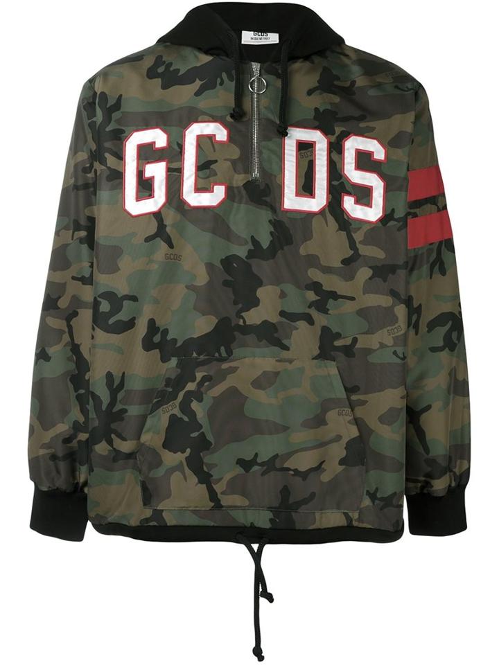Gcds Embroidered Logo Camouflage Hoodie, Men's, Size: Medium, Green, Polyamide/cotton