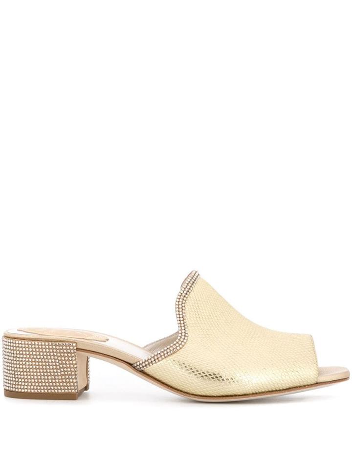 René Caovilla Block Heel Sandals - Gold