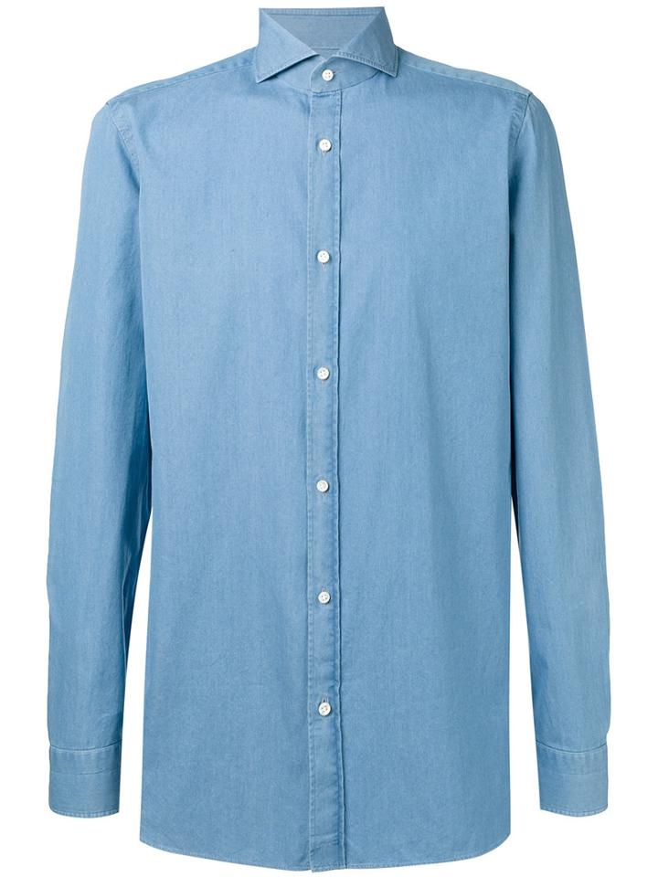 Borrelli Plain Shirt, Men's, Size: 42, Blue, Cotton